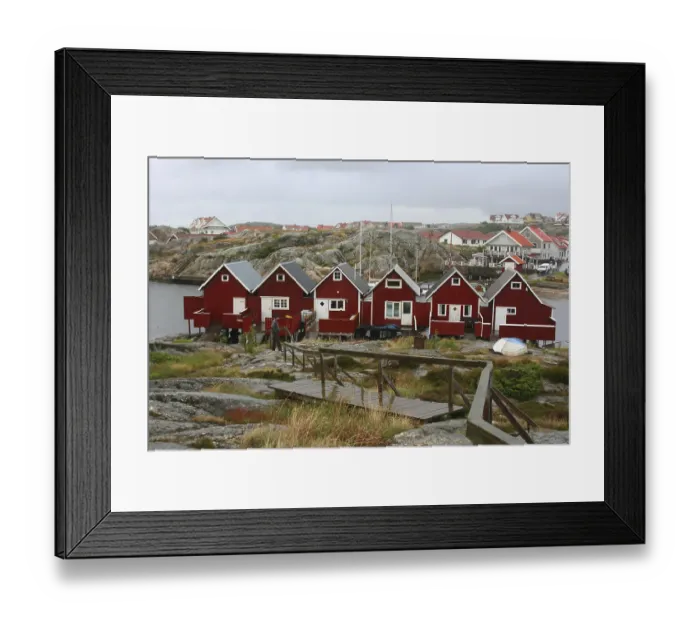 Framed Print : Red boathouses in the archipelago around Smogen Framed Print : Red boathouses in the archipelago around Smogen