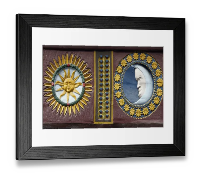 Framed Print : Relief on the facade of a half-timbered house built in 1706