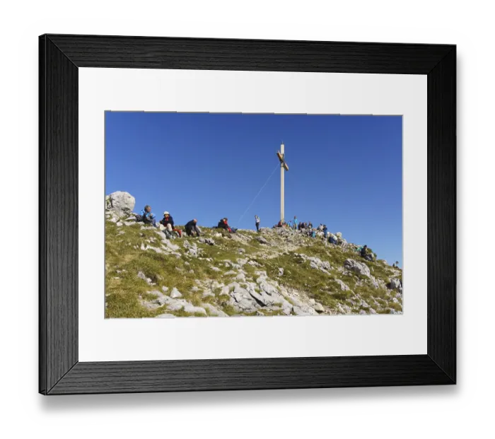 Framed Print : Many hikers at the summit of the Benediktenwand Framed Print : Many hikers at the summit of the Benediktenwand