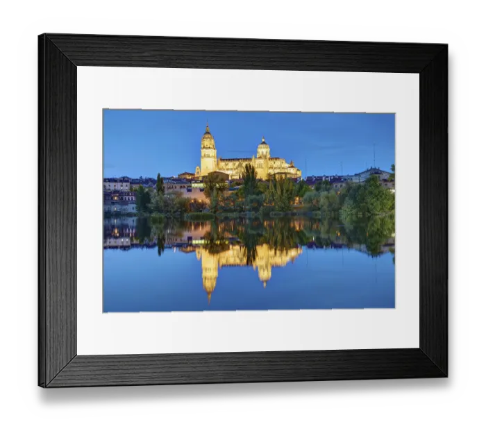 Framed Print : Salamanca Cathedral with the Tormes River in Spain at night