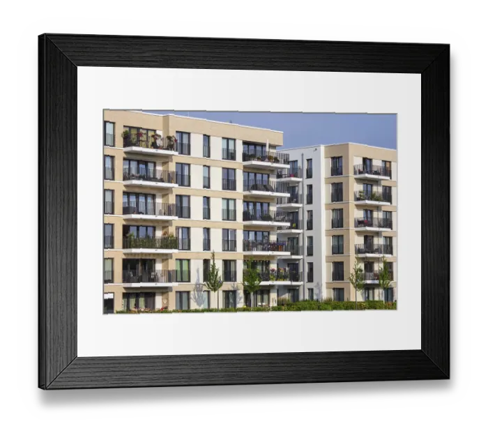 Framed Print : Modern apartment buildings in a new residential district in Berlin Framed Print : Modern apartment buildings in a new residential district in Berlin