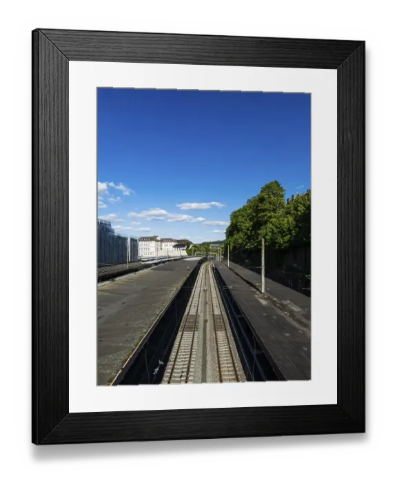 Framed Print : Two tracks at the main railway station in Wuppertal Framed Print : Two tracks at the main railway station in Wuppertal