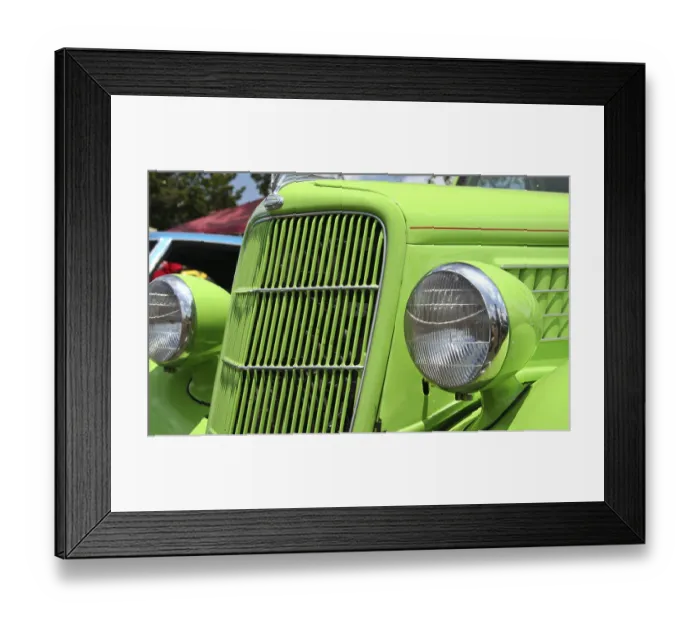 Framed Print : Vintage Hot Rod Car Close-up Bright Green Car