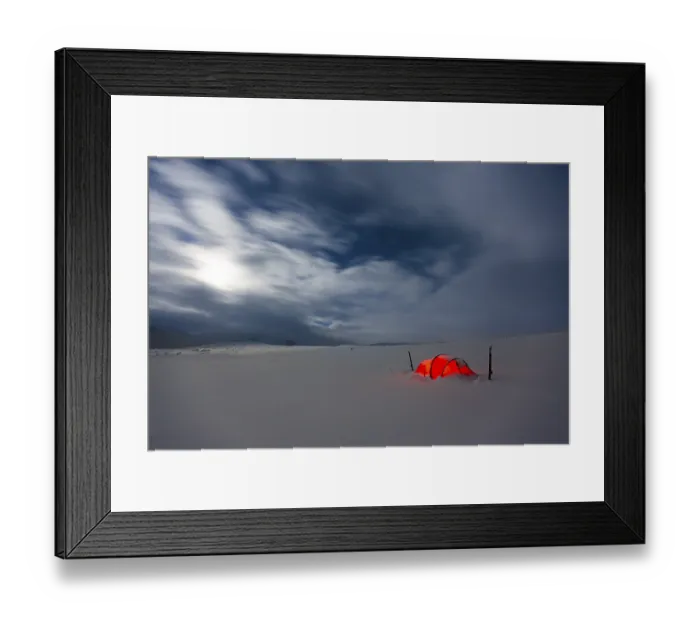 Framed Print : Tent by full moon in the snow, Kungsleden or king's trail