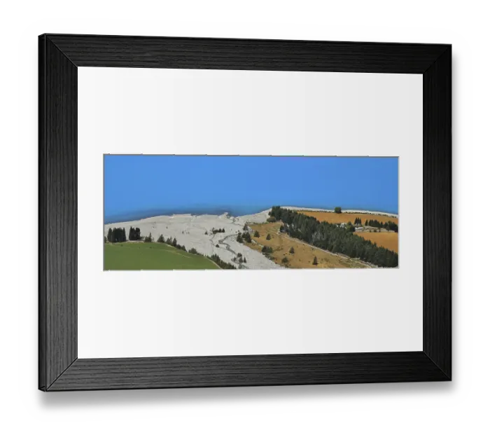 Framed Print : Blue water of Lake Pukaki. River delta and rural landscape