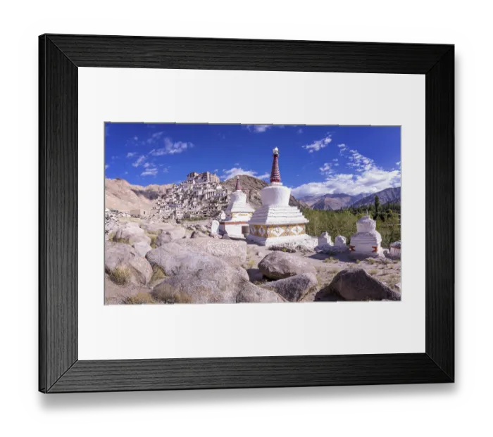 Framed Print : Stupas in front of Chemrey Gompa (Monastery) Framed Print : Stupas in front of Chemrey Gompa (Monastery)