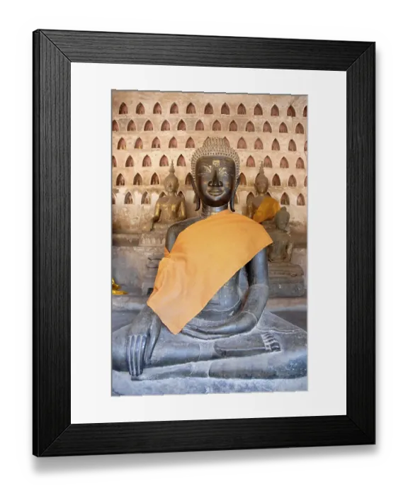 Framed Print : Theravada Buddhism, ancient Buddha statue in bronze in meditation