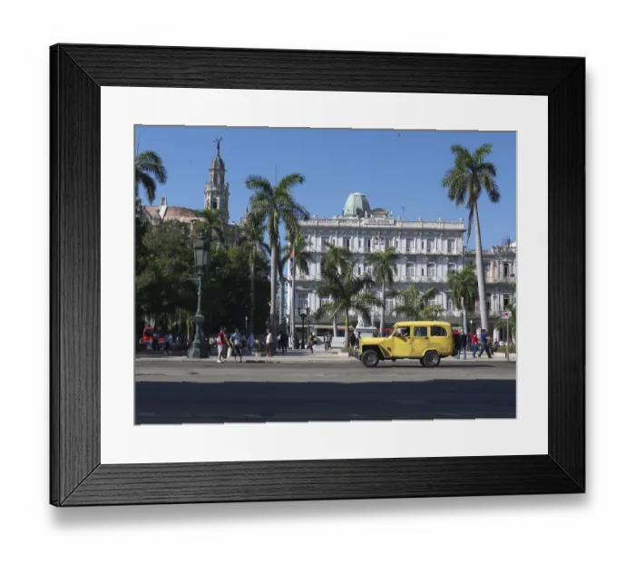 Framed Print : Street scene with vintage car front of the famous Hotel Inglaterra Framed Print : Street scene with vintage car front of the famous Hotel Inglaterra
