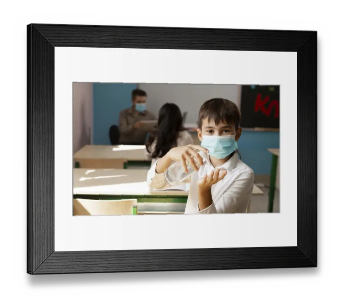Framed Print : Front view school during covid concept Framed Print : Front view school during covid concept