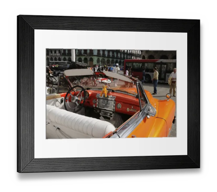 Framed Print : Cuba: Orange Buick vintage car in front of the capitolio in the capital city Havana