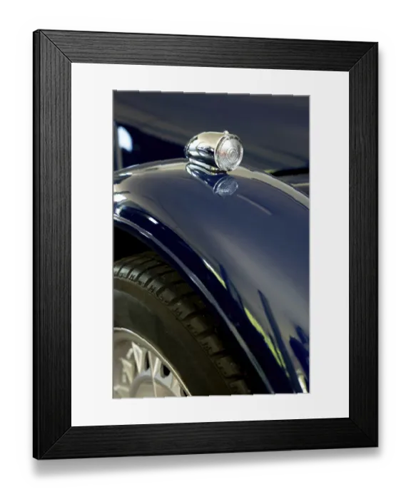 Framed Print : Car Lamp and a Wheel on the Front of a an Old Classic Car in Switzerland