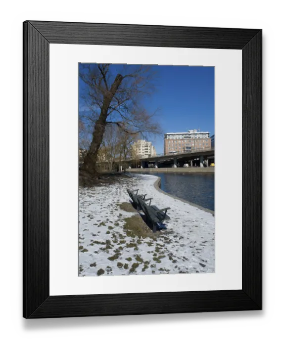 Framed Print : Park benches on shore, Malaren Framed Print : Park benches on shore, Malaren