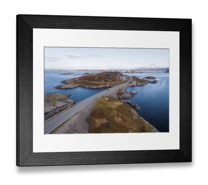 Framed Print : UAV recording, campervan on the island link road Atlantic Ocean Road