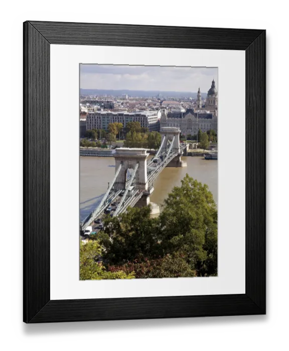 Framed Print : Chain Bridge with the Danube river in Budapest