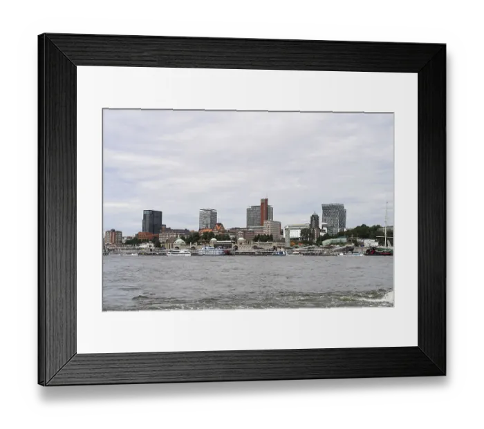 Framed Print : Hamburg harbour view with ships and clock tower by day Framed Print : Hamburg harbour view with ships and clock tower by day