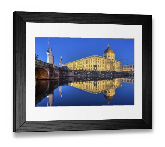 Framed Print : The rebuilt Berlin City Palace with the TV Tower at dusk
