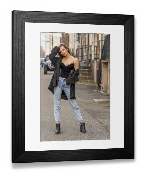 Framed Print : A gorgeous blonde model poses outdoors while enjoying the fall weather
