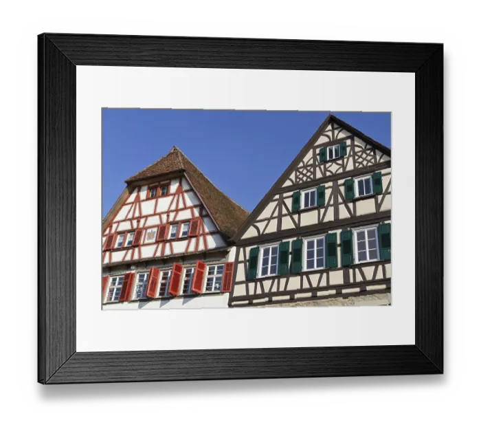 Framed Print : Historic half-timbered houses in Schwabisch Hall
