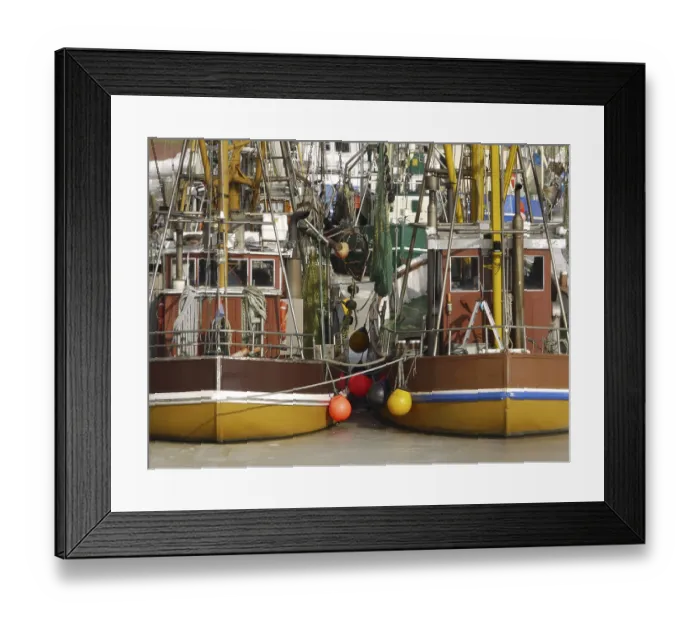 Framed Print : The shrimp boats of Greetsiel are trapped by the ice