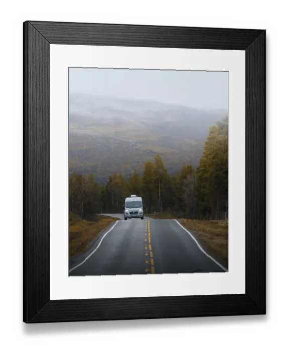 Framed Print : Campervan drives on the road to Kautokeino in autumn Framed Print : Campervan drives on the road to Kautokeino in autumn