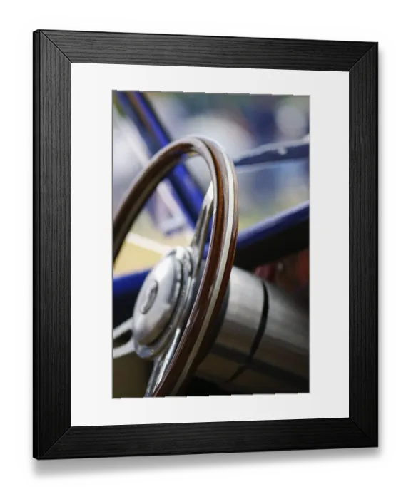 Framed Print : Vintage steering whell of an old timer (shallow depth of field) Framed Print : Vintage steering whell of an old timer (shallow depth of field)