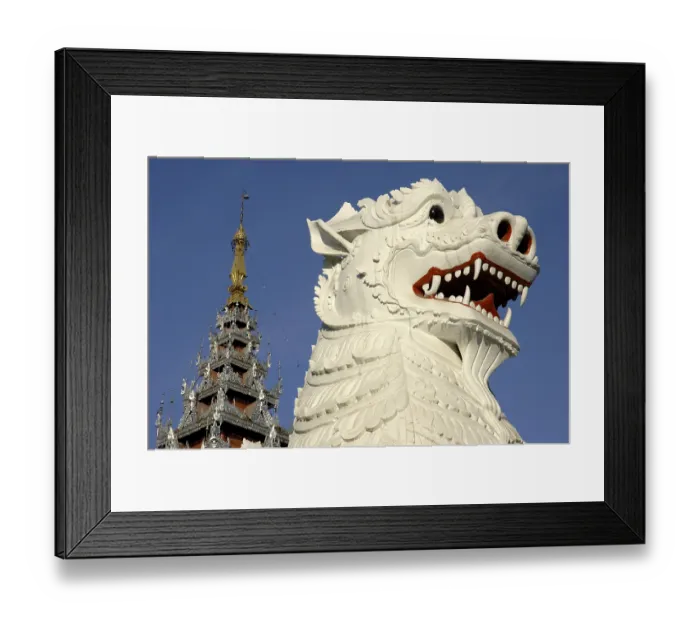 Framed Print : Ascent to Mandalay hill with Chinthei figure Framed Print : Ascent to Mandalay hill with Chinthei figure