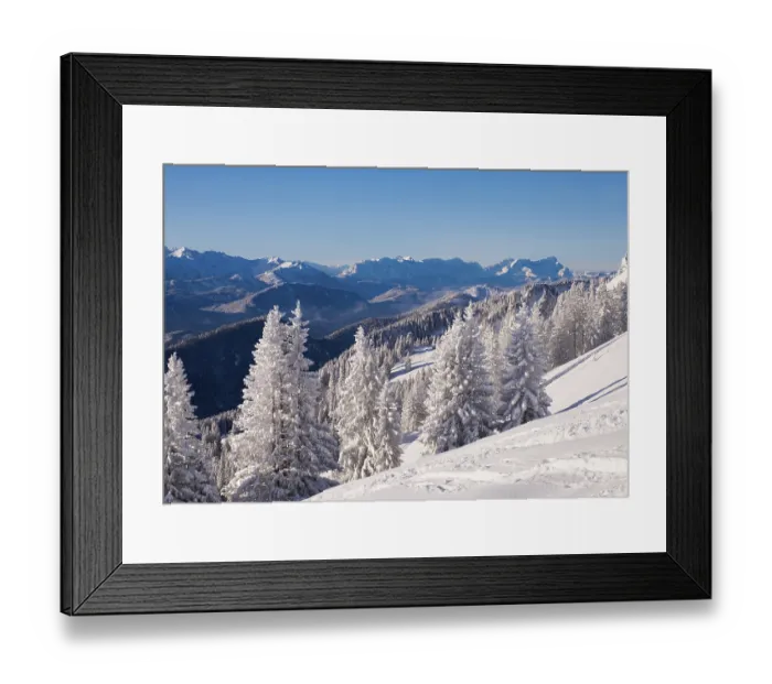 Framed Print : Winter landscape, Brauneck, Zugspitze rear right Framed Print : Winter landscape, Brauneck, Zugspitze rear right