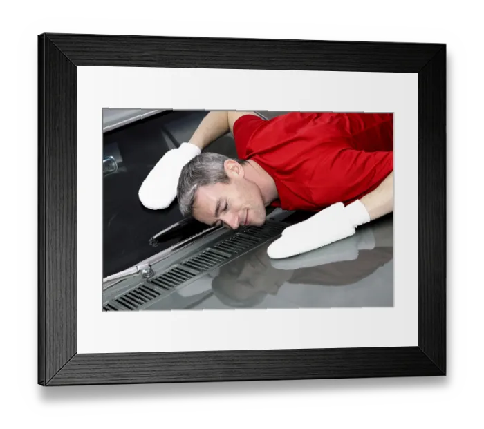 Framed Print : Man lovingly caring for his vintage car Framed Print : Man lovingly caring for his vintage car