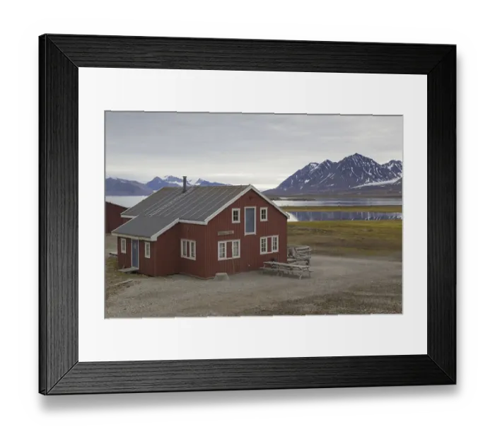 Framed Print : Building in coastal town, Ny-Alesund