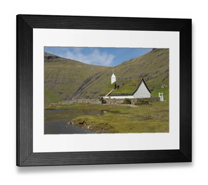 Framed Print : Church with grass sod roof, green roof