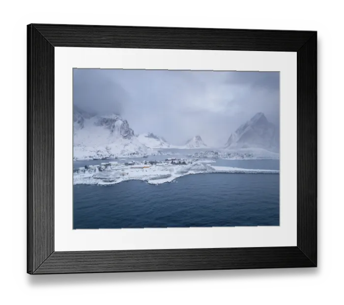 Framed Print : Winter atmosphere on the fjord in the fishing village