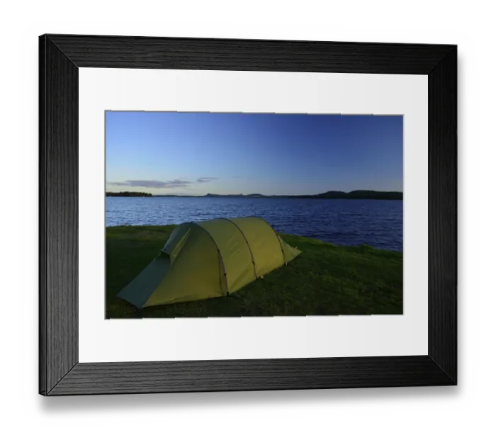 Framed Print : Tent on the lakeside, Kolgarden Camping
