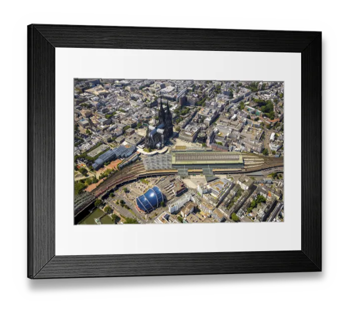 Framed Print : Aerial view, city centre with Cologne Cathedral and central station