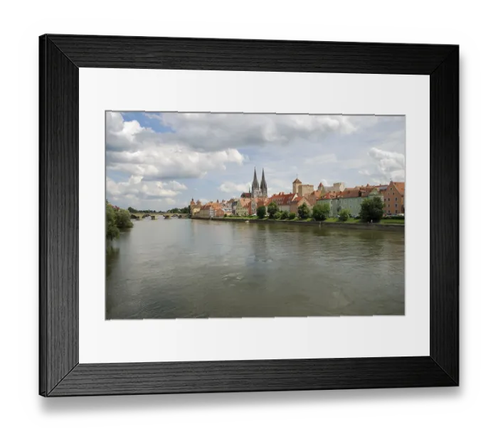 Framed Print : Riverside of the Danube river in Regensburg Germany