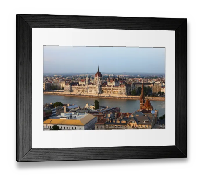 Framed Print : Hungarian Parliament Building at sunset by the Danube river in the city of Budapest