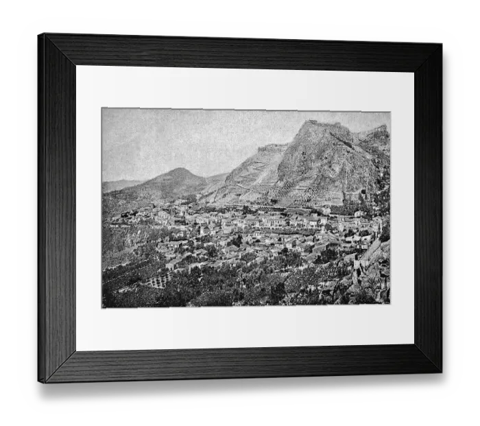 Framed Print : View of the ancient city of Taormina with the surrounding mountains