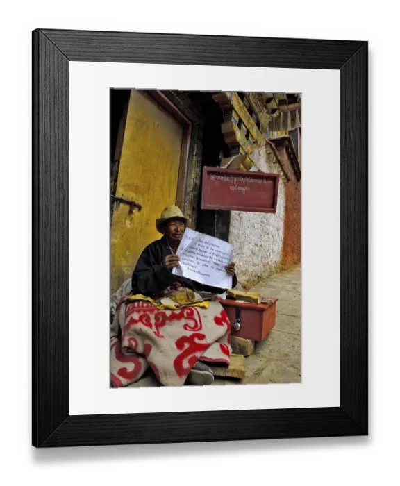 Framed Print : Monk with request, Tshurpu Convent near Lhasa Framed Print : Monk with request, Tshurpu Convent near Lhasa