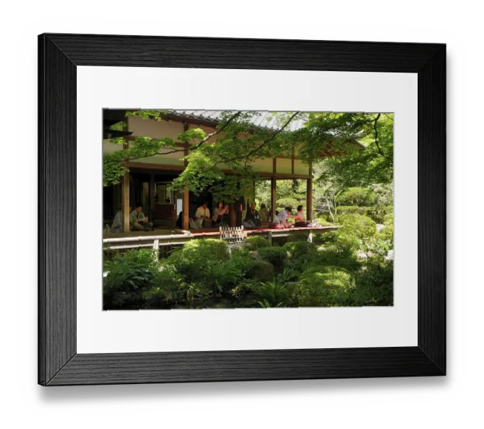 Framed Print : Meditating Japanese people in the Buddhist Sanzen-in temple in Ohara in Kyoto