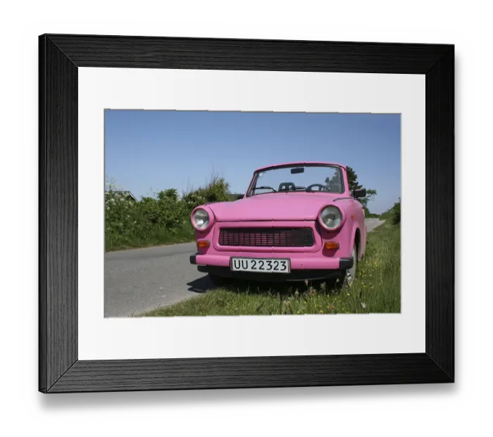 Framed Print : A pink Trabant convertible