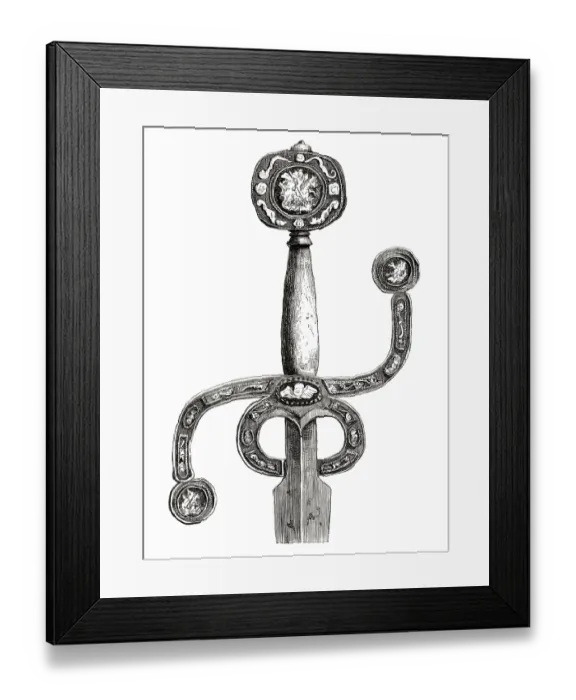 Framed Print : English sword, circa 1580, with very rare flat pommel and curved S-hilt