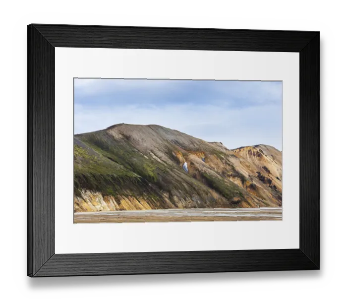 Framed Print : Mountains with a silver river in the foreground in Landmannalaugar