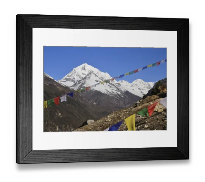 Framed Print : High mountain and prayer flags near Namche Bazaar Framed Print : High mountain and prayer flags near Namche Bazaar