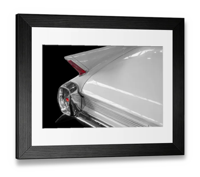 Framed Print : Oldtimer Detail, Cadillac, in black and white