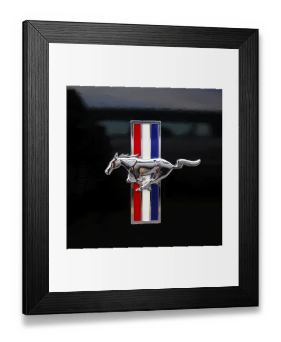 Framed Print : Car emblem, Ford Mustang, Province of Quebec