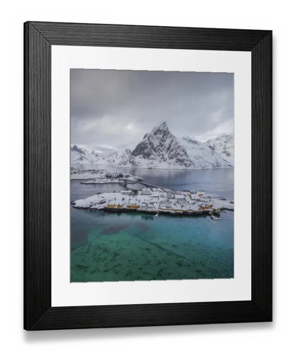 Framed Print : Belbe stilt houses at turquoise sea in winter Framed Print : Belbe stilt houses at turquoise sea in winter