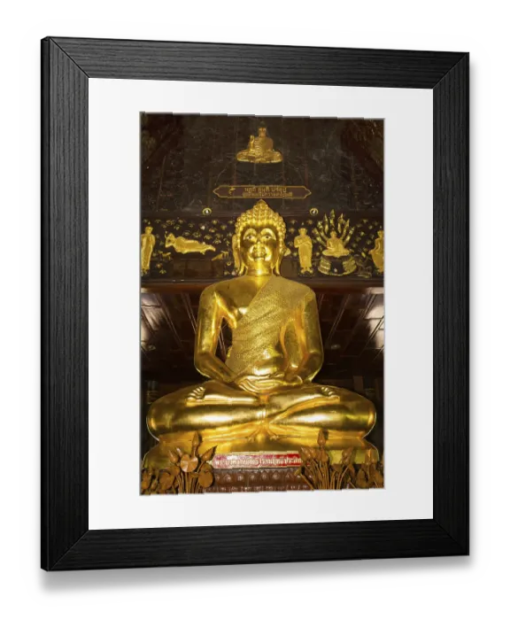 Framed Print : Golden Buddha statue in the Bot of Wat Phuttha Nimit Phra Saiyat