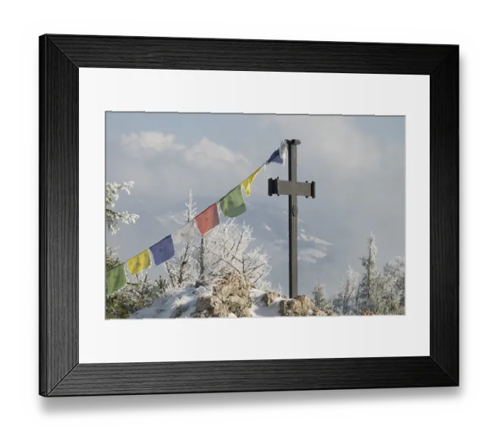 Framed Print : Summit cross with prayer flags Framed Print : Summit cross with prayer flags