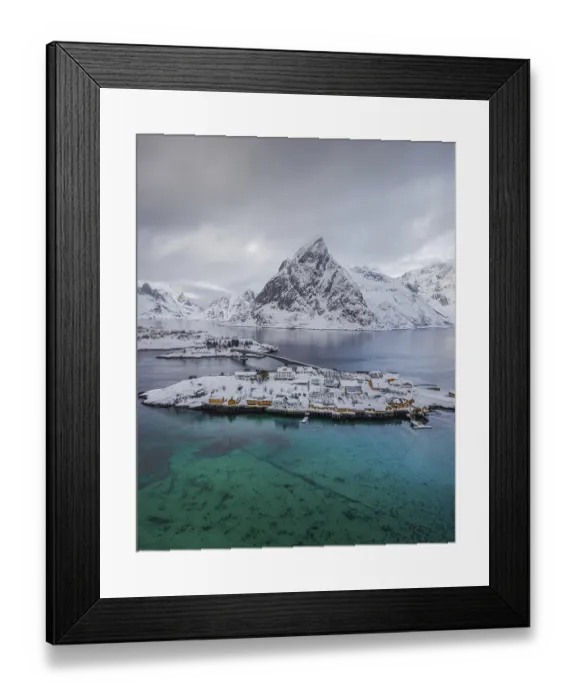 Framed Print : Aerial view, place Hamnoy in winter