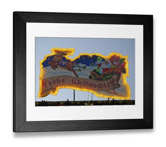 Framed Print : Illuminated ad with Santa Claus