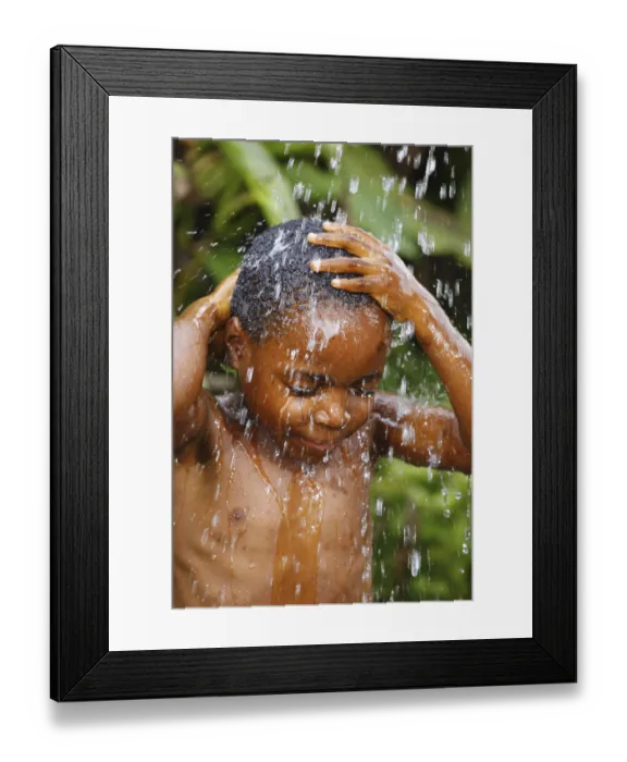 Framed Print : Boy, 6 years, under a shower, Bamenda Framed Print : Boy, 6 years, under a shower, Bamenda